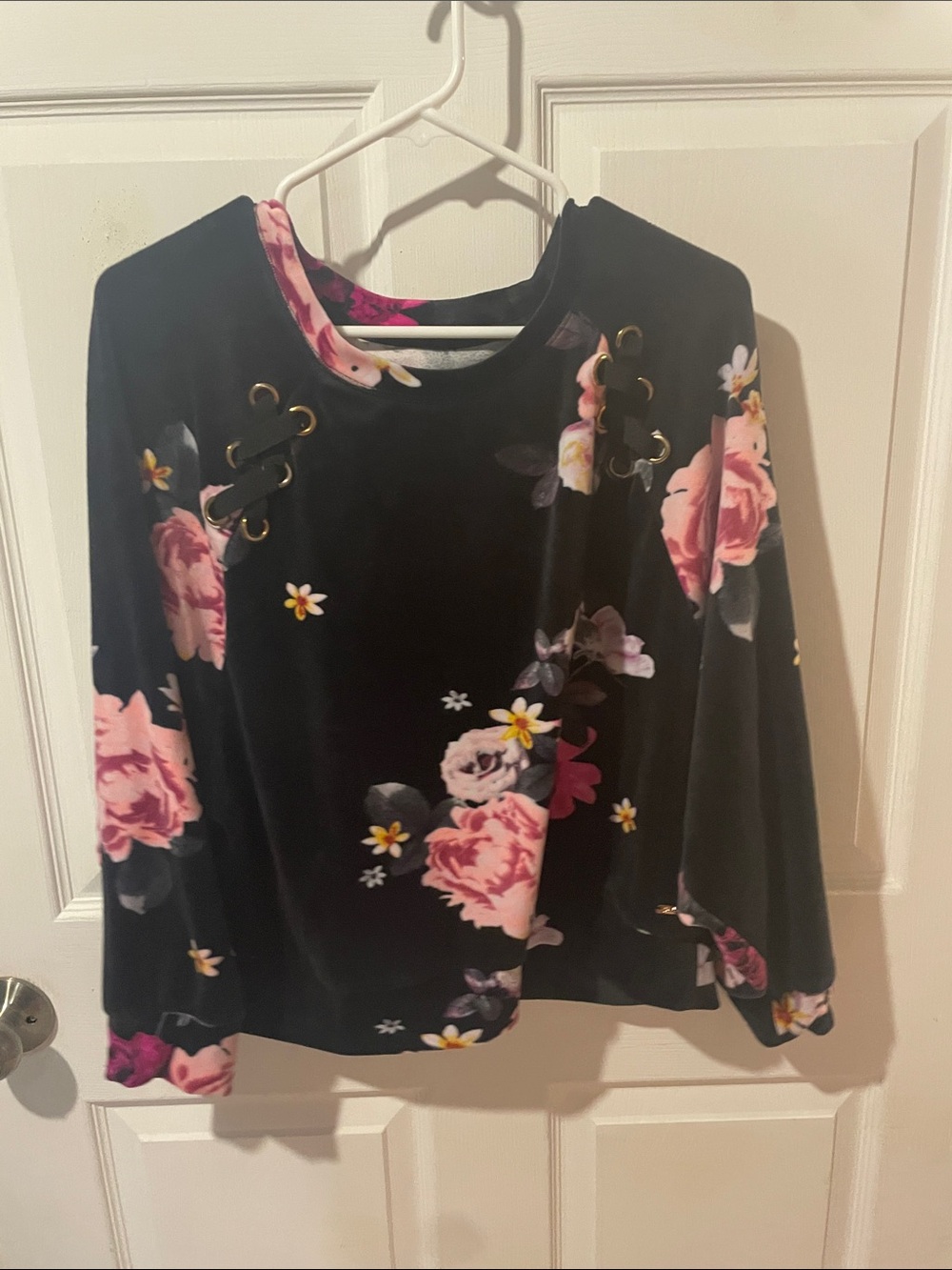 Justice Black Velvet Floral Lace-Up Sweatshirt